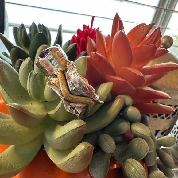 Arya Design Signed 925 Sterling Silver Gold Amethyst Hammered Boho Ring Size 8 - Picture 13 of 16